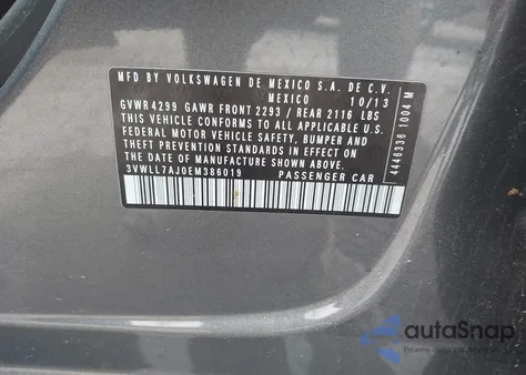 2014 Volkswagen Jetta 2.0L Tdi из США, поврежденный, VIN 3VWLL7AJ0EM386019